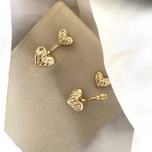 Brinco 2 em 1 coração dourado.